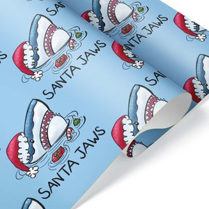 Santa Jaws Christmas Wrapping Paper, Christmas Holiday Gift Wrap, Ocean Animal Theme Party Decor