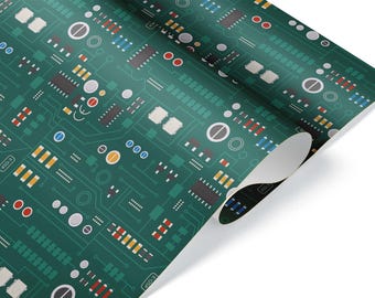 Computer Geek Gift Wrap Sheet Wrapping Paper Roll for Christmas Present Birthday Party Decorations PC Chip Motherboard Tech Accessory