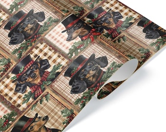 Funny dachshund vintage christmas art Wrapping Paper, weiner dog owner gift wrap for holiday, cute retro pet lover