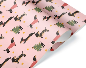 Cute Pink Dachshund Gift Wrap Red Thick Wrapping Paper Roll Wiener Dog Gift Wrap Sheet Present Party Decorations