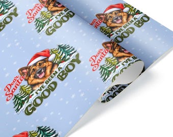 Good Boy German Shepherd Christmas Wrapping Paper, Funny Pet Holiday Gift Wrap for Dog Lover, Snowflake Design