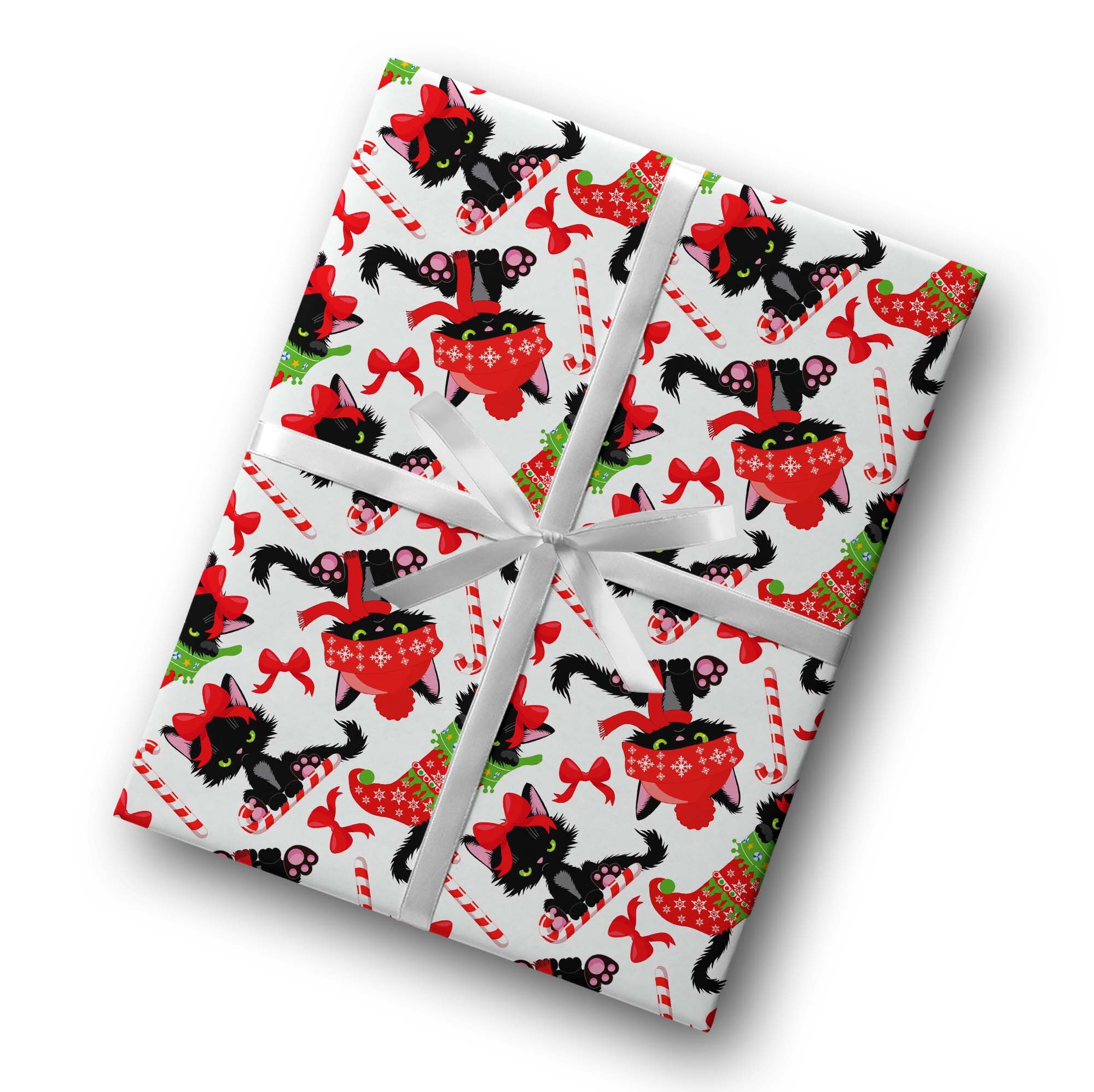 Cute Black Cat Thick Wrapping Paper, Christmas Theme Holiday, Winter Decor  Theme, Santa Kitty (One 20 inch x 30 inch sheet)