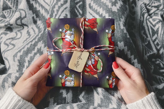 Funny Santa Playing Basketball Gift Wrap, Thick Wrapping Paper