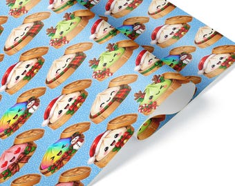 Kawaii Christmas Dumpling Wrapping Paper: Steamer Basket Squishy Toy Holiday Gift Wrap for Dim Sum Lovers