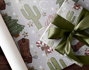 Cowhide Christmas Cactus Western Wrapping Paper – The Naughty