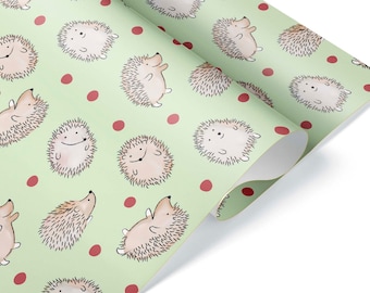 Cute Hedgehog Gift Wrap Green Thick Christmas Wrapping Paper Roll Sheet Hedgie Present Party Decor