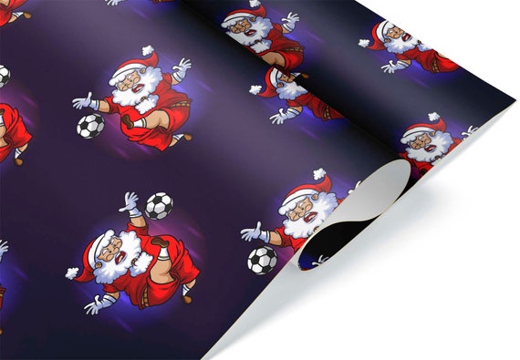 Funny Santa Soccer Gift Wrap, Thick Wrapping Paper, Futsal Ball