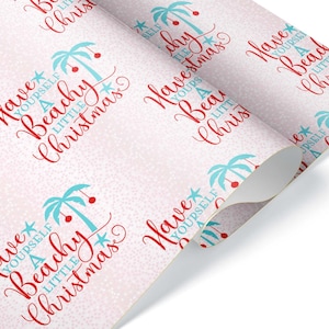 Christmas Palm Tree Gift Wrap, Coastal Xmas Thick Wrapping Paper, Tropical Hawaiian Beach Party Decor
