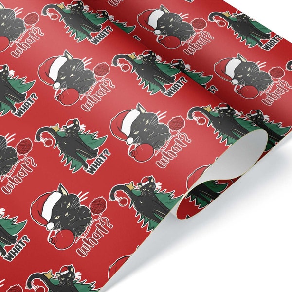 Grumpy Black Cat Butt Christmas Thick Wrapping Paper, Animal Pet Kitty Theme Holiday, Xmas Decor Theme, Sassy Kitten