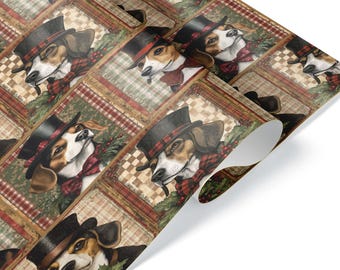 Vintage Christmas Beagle Wrapping Paper, Dog Owner Art Gift Wrap, Retro Holiday Plaid Pattern for Pet Lovers