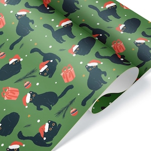 Cute Black Cat Thick Wrapping Paper, Christmas Theme Holiday, Winter Decor Theme, Santa Kitty