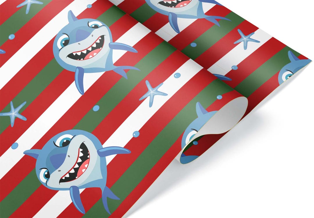 Cute Baby Shark Wrapping Paper, Shark Fish Ocean Theme Christmas ...