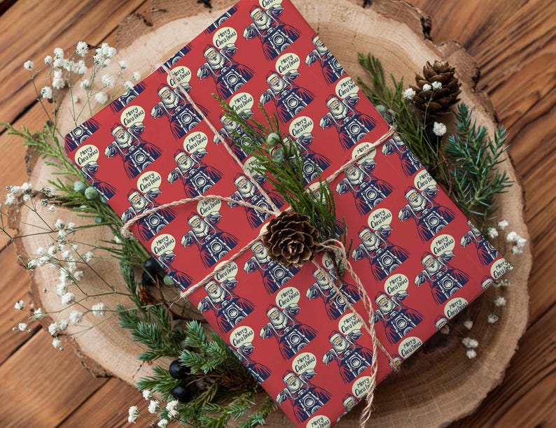 Santa Claus Gift Wrap, Gift for Bikers, Motorcycle Christmas Wrapping