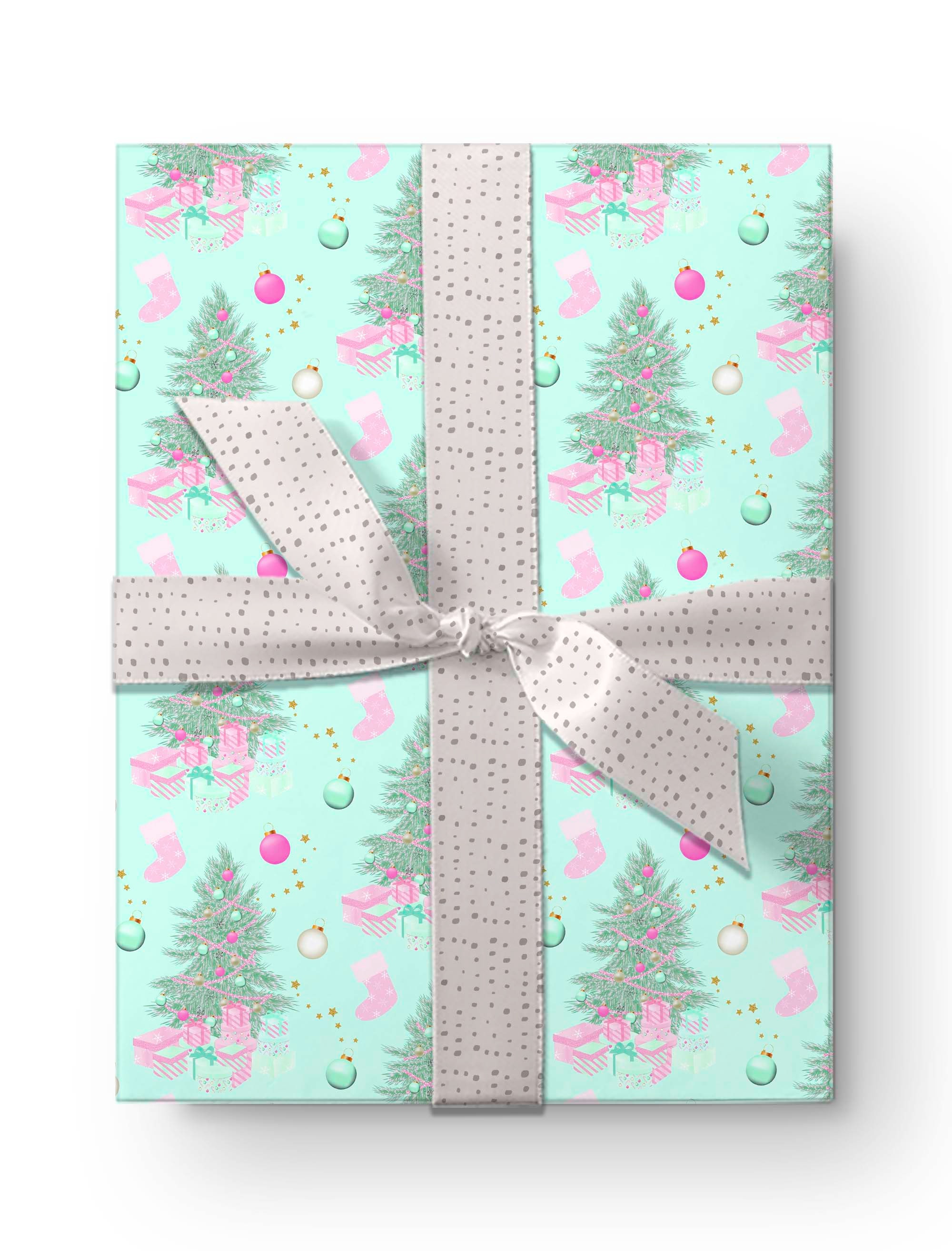 Cute Turquoise Pink Christmas Wrapping Paper Thick Gift Wrap Light Blue  Holiday Winter Party Decor 