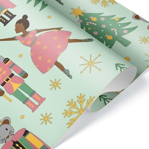 Papel de regalo navideño con diseño de Cascanueces afroamericano, danza de ballet negra, envoltura de regalo única y diversa, regalo de invierno, decoración para fiestas navideñas