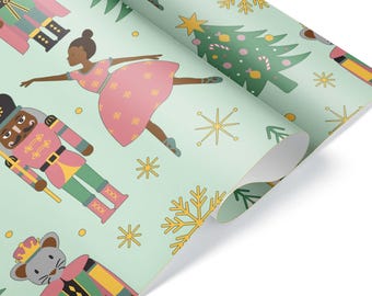 African American Nutcracker Black Ballet Dance Christmas Wrapping Paper Unique Diversity Gift Wrap Winter Present Holiday Party Decoration