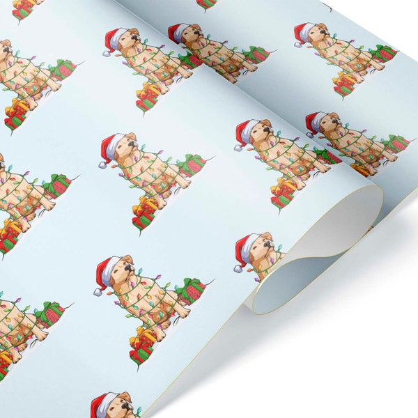 Cute Golden Retriever Christmas Lights Wrapping Paper Green Premium Gift Wrap Present Birthday Dog Theme Party Decorations