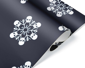 Skull Snowflake Goth Christmas Gift Wrap Gothic Wrapping Paper Roll Sheet Skeleton Bones Dark Aesthetic Winter Solstice Party Decoration