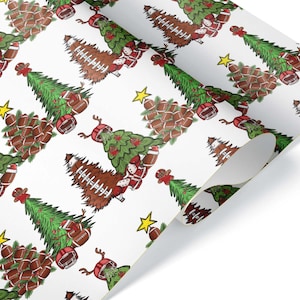 Sporty Football Christmas Tree Thick Wrapping Paper, Xmas Gift Wrap for Sports Fan, Football Team Player Coach Decor