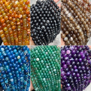 Banded Agate Beads Gemstone Round Loose Beads Stone Striped 4mm 6mm 8mm 10mm 12mm Full Strand 15.5&quot;