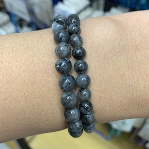 Natural Black Spectrolite Stone Bracelet, Round Gemstone Bead 4/6/8/10/12mm, Elasticated Bracelet