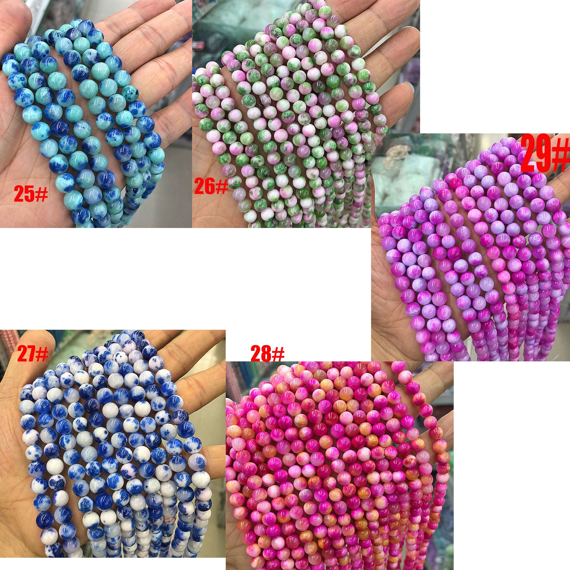 29 Colors 6mm 8mm 10mm Crystal Beads Wholesale, Red Pink Blue Purple