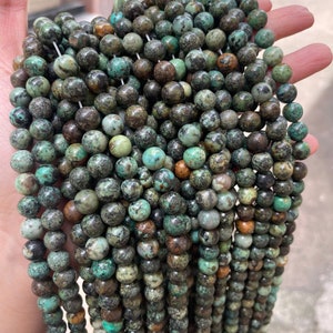 Natural African Turquoise Bead Gemstone 4mm, 6mm, 8mm, 10mm, 12mm Loose Round Beads Strand 15.5&quot;