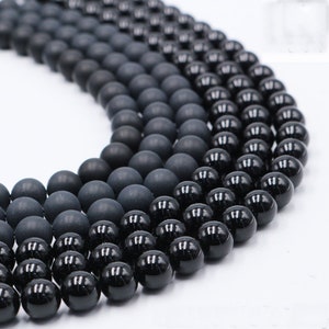 Natural Black Onyx Frosted Agate And Glossy Agate Smooth Stone Beads For Jewelry Making 6mm 8mm 10mm 12mm