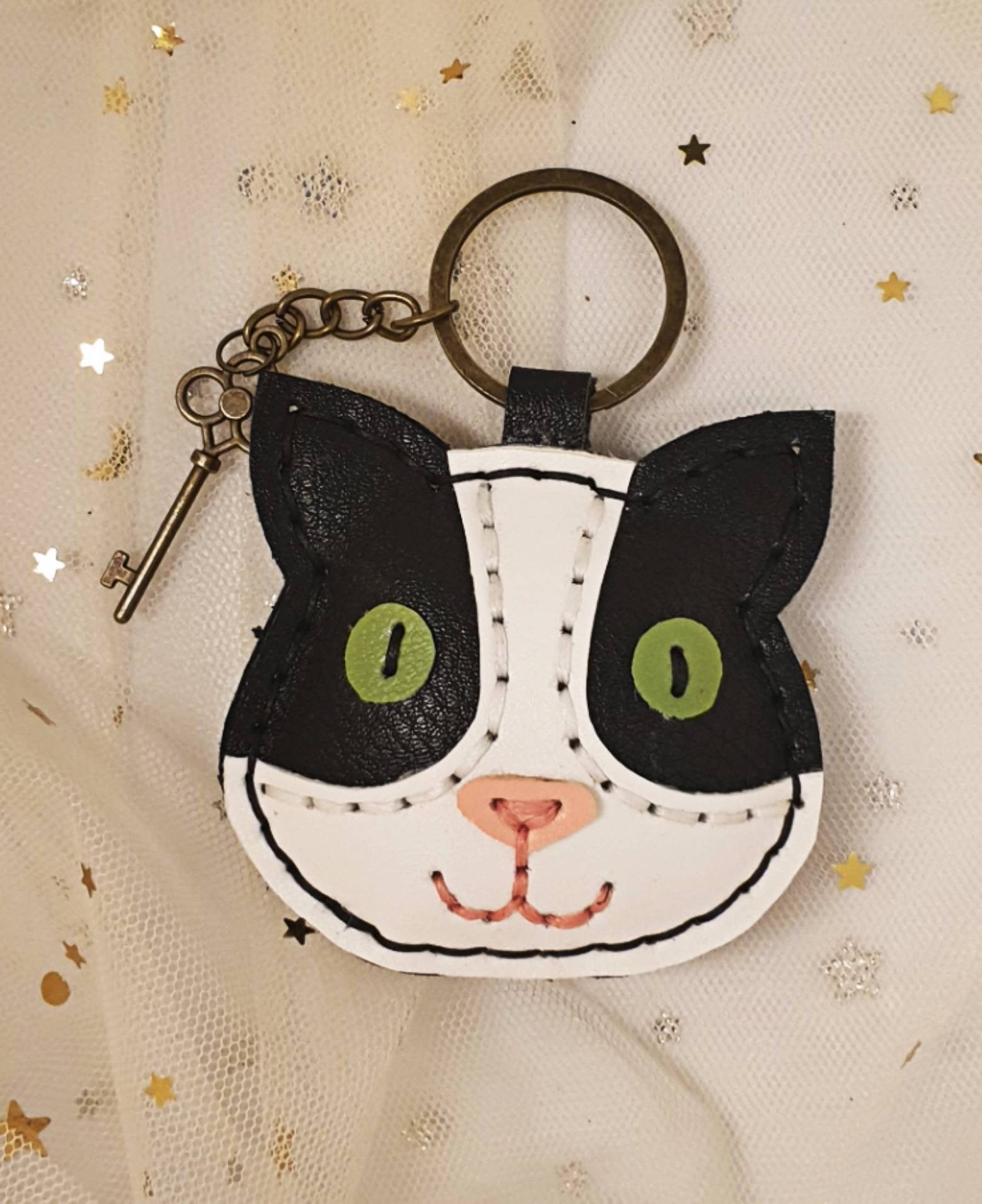 Cat leather keychain leather key holder leather keyring. cat Etsy