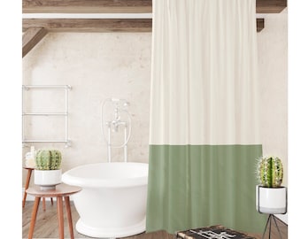 Minimal shower curtain Modern green shower curtains Color block bath curtain Minimalist bathroom decor Standard size-103