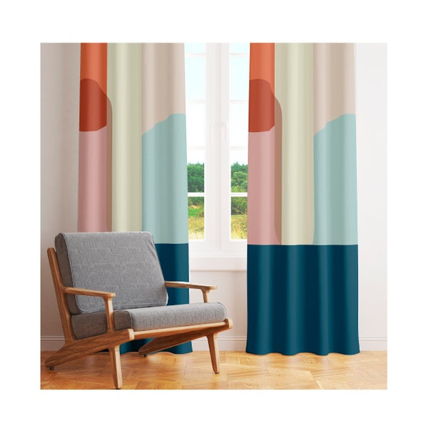 Multiple color blocked window curtains Modern window curtain Mid century geometric curtains Bedroom curtains blackout Window treatment-70