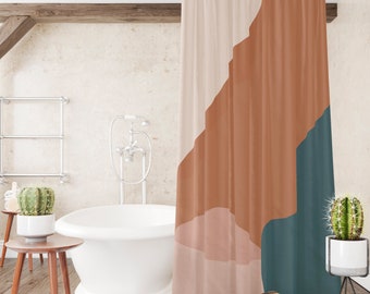 Neutral color shower curtain, Abstract art bath curtains, Earth tone print, Modern bathroom decor, Aesthetic style-241