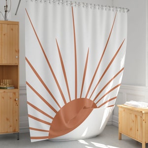 Boho sun shower curtain Abstract sunburst shower curtain Earth colors shower curtain Extra Long shower curtain set with hooks Gift idea-270