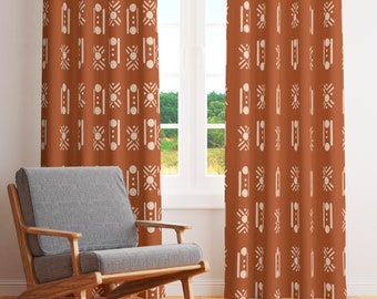 African mudcloth print window curtains Terracotta window curtains Blackout curtains for bedroom/living room Boho curtains-303