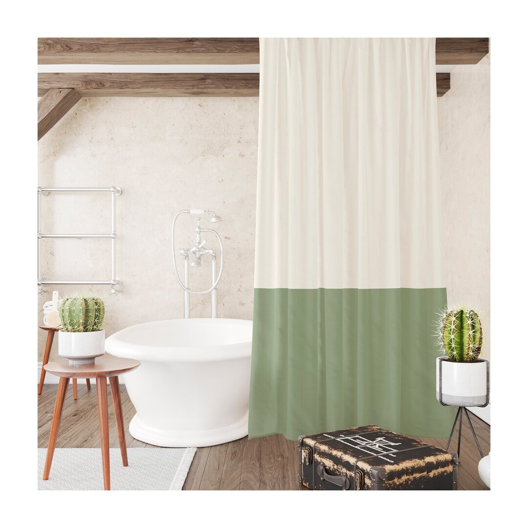 Minimal Shower Curtain Modern Green Shower Curtains Color Block Bath Curtain Minimalist Bathroom ...