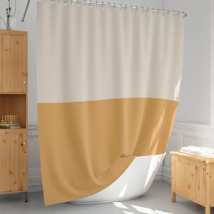 Beige and yellow shower curtain Color blocked shower curtains Extra long shower curtain Geometric shower curtain set with hooks-79