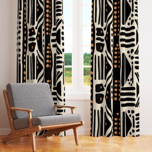 African Mudcloth Print Blackout Curtain: Minimalist Window Panel for Bedroom-M05