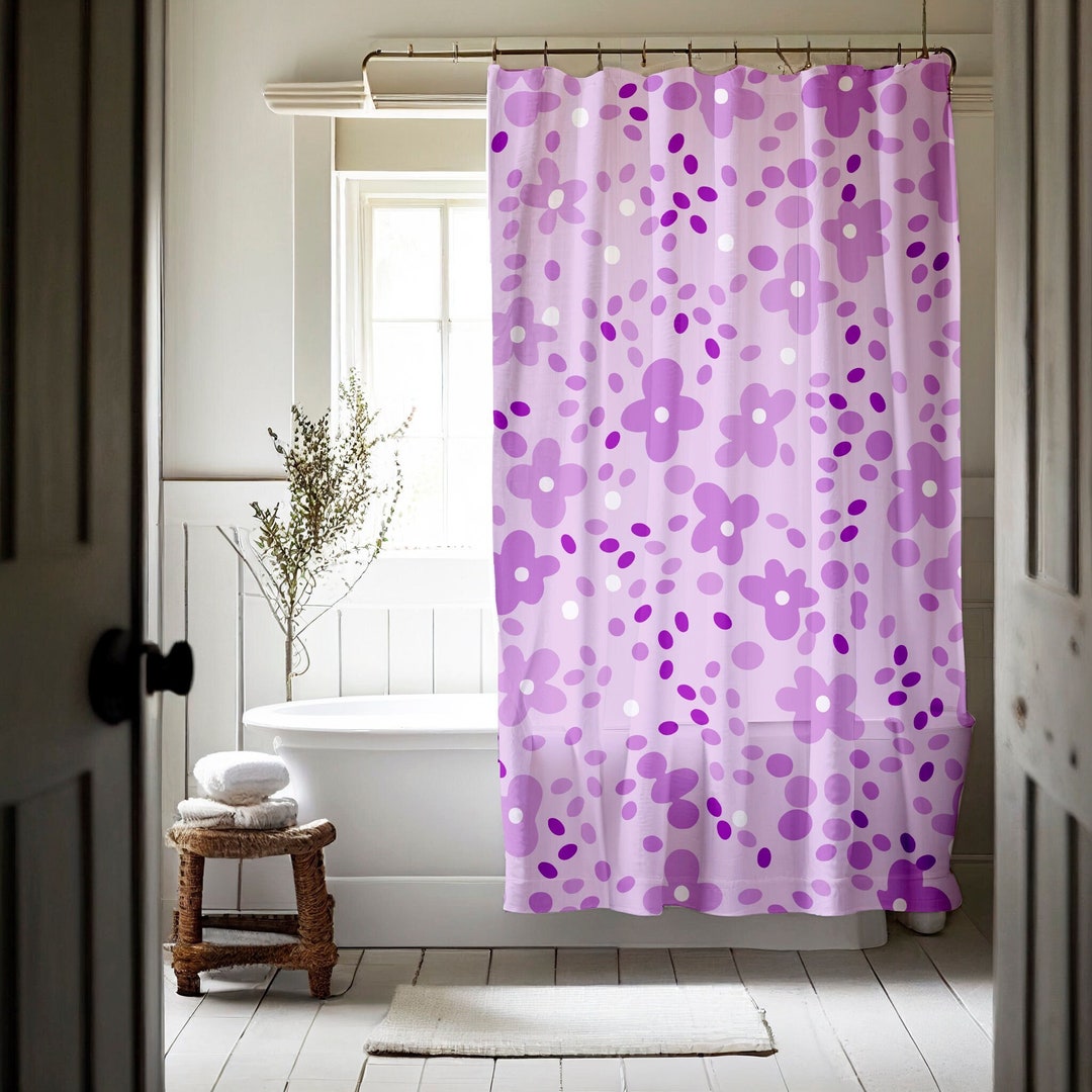 Bloemen douchegordijn paars toon badgordijn minimalistische Etsy
