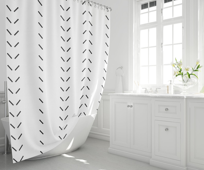 Black and White Shower Curtain Boho Bath Curtain Geometric Etsy
