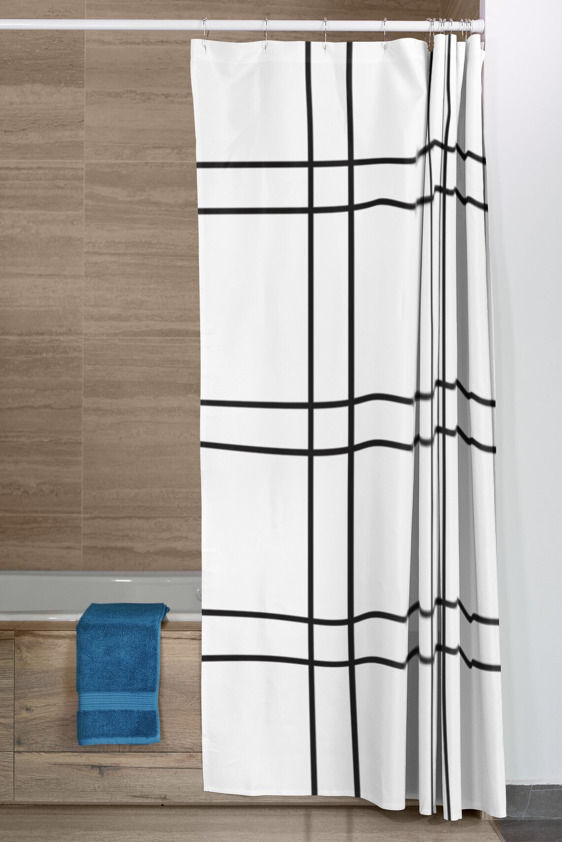 Black and white shower curtain Striped shower curtian Grid Etsy