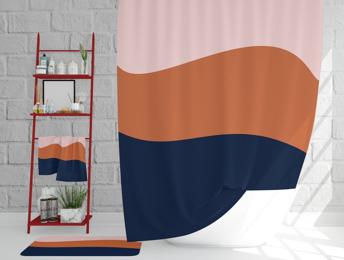 Burnt orange shower curtain Navy blue shower curtains Pink Etsy