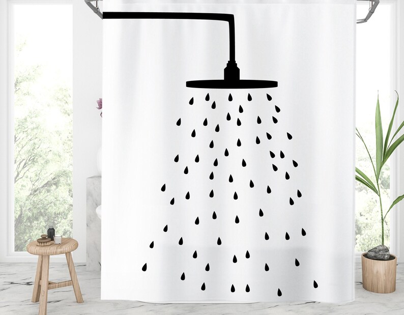 Douchekop douchegordijn Zwartwitte douchegordijnen Lang Etsy