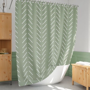 Green Mudcloth Inspired Shower Curtain: Minimalist Bath Decor