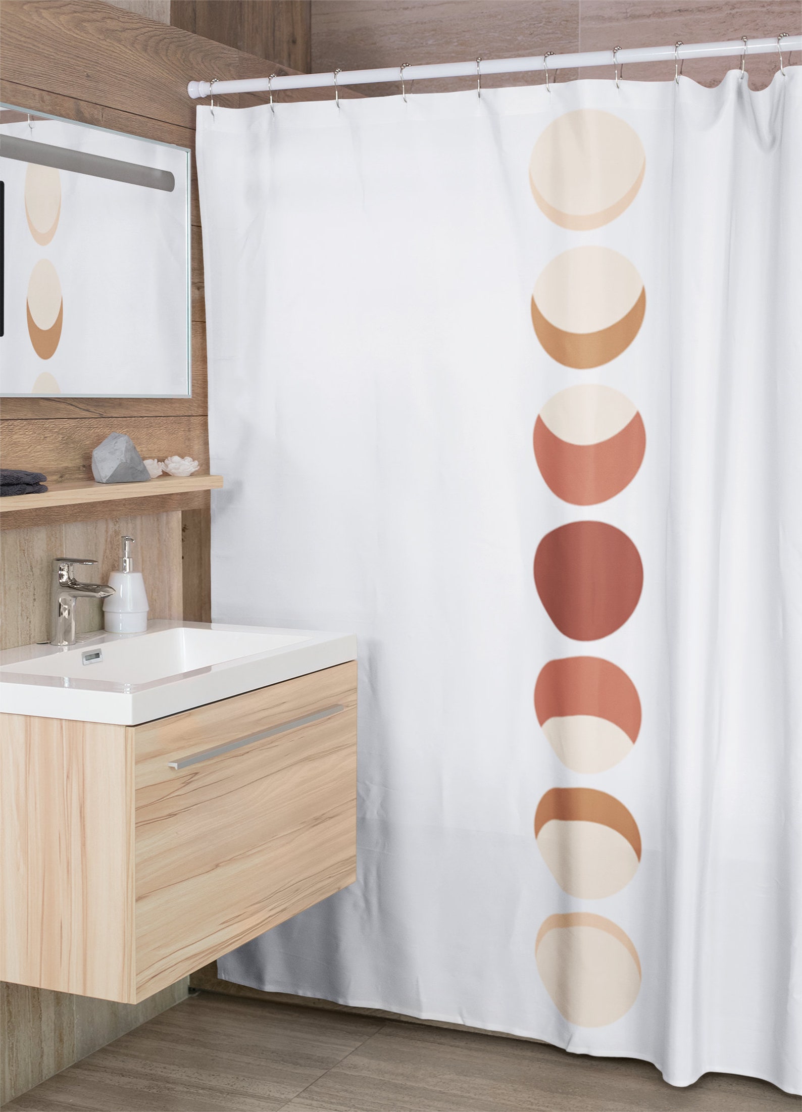 Moon Phase Shower Curtain Earth Tone Shower Curtain Boho | Etsy