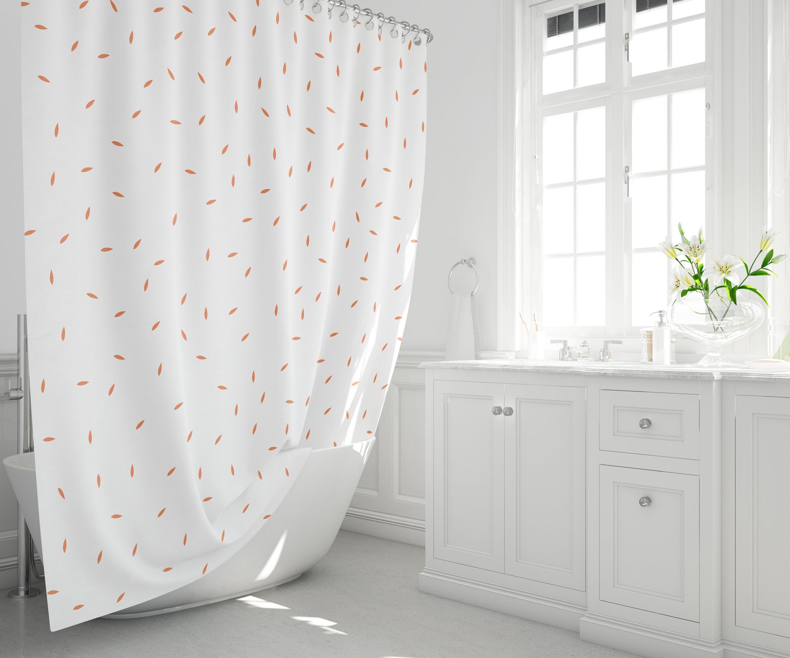 Burnt Orange and White Shower Curtain Dotted Shower Curtains Etsy
