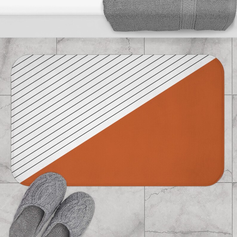 Burnt Orange Bath Mat Gometric Bath Rug Striped and Triangle Etsy