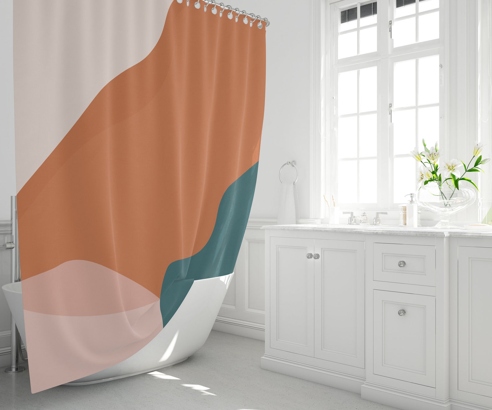 Neutral Shower Curtain Art Bath Curtain Modern Bathroom | Etsy