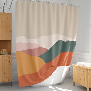 Landscape shower curtain Mountains shower curtain Colorful shower curtain Art shower curtain Long shower curtain Boho bath curtain-53