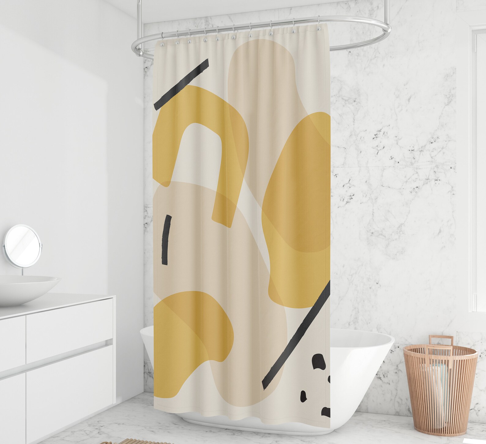 Yellow and black shower curtain Abstract shower curtain Long Etsy
