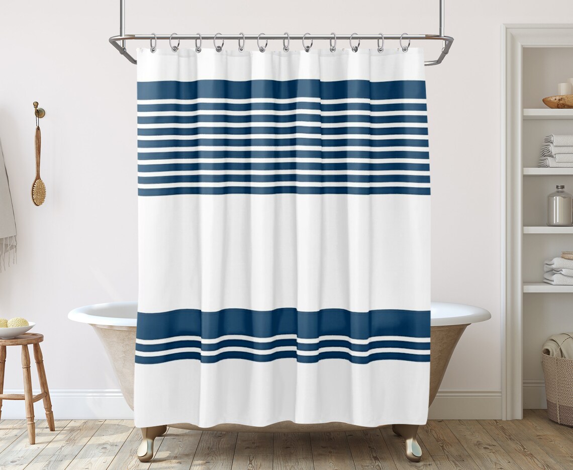 Marineblauw douchegordijn Gestreepte douchegordijnen Extra Etsy